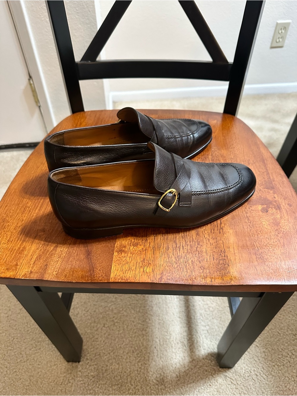 Tom Ford Black/Dark Brown Leather Slip-On Loafers with Gold Buckle